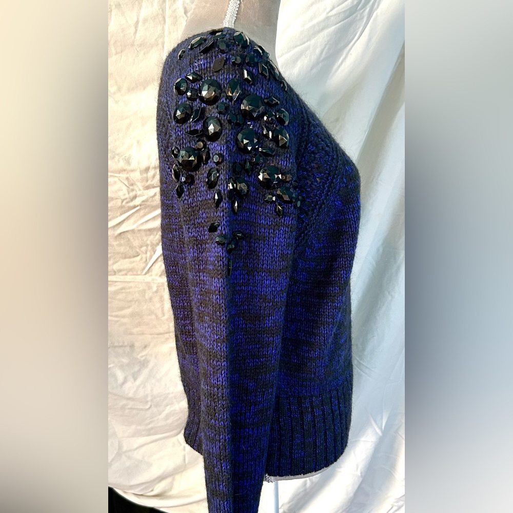 Victoria’s Secret Blue, Black Beaded Boatneck Sweater, Size S - Picture 3 of 10